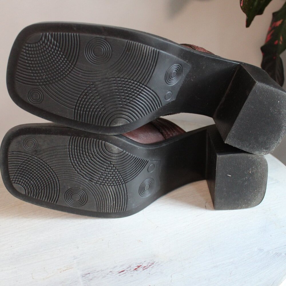 Bass Vintage Brown Leather Square Toe Block Heel Mules US7.5 - Picture 7 of 9
